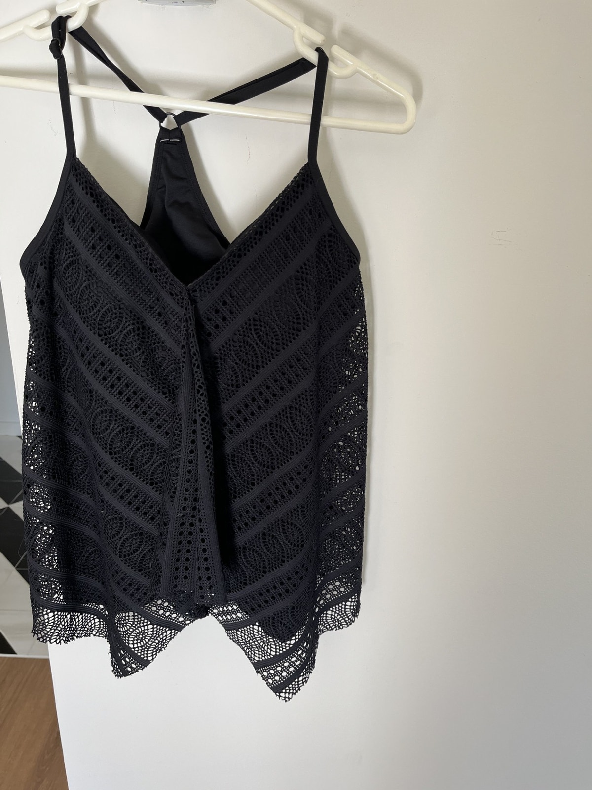 Tankini Swim Top Women M Crochet Cami Asymmetrical Beach Y2k Beach House
